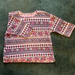 Vintage Ribbed Knit Faded Floral T-shirt